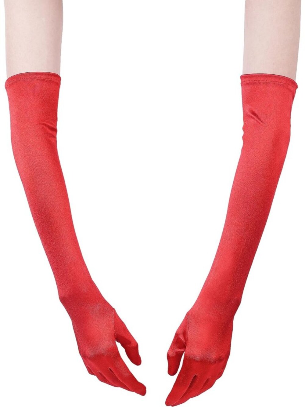 Women's Red 1920s Arm Sleeves Classic Bridal Elbow Length Satin Opera Gloves